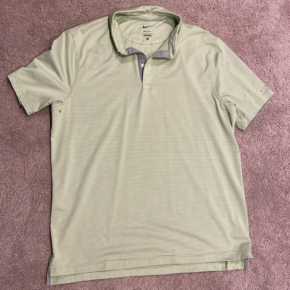 Nike golf polo. Dri-fit. Size Large. Green and white stripe